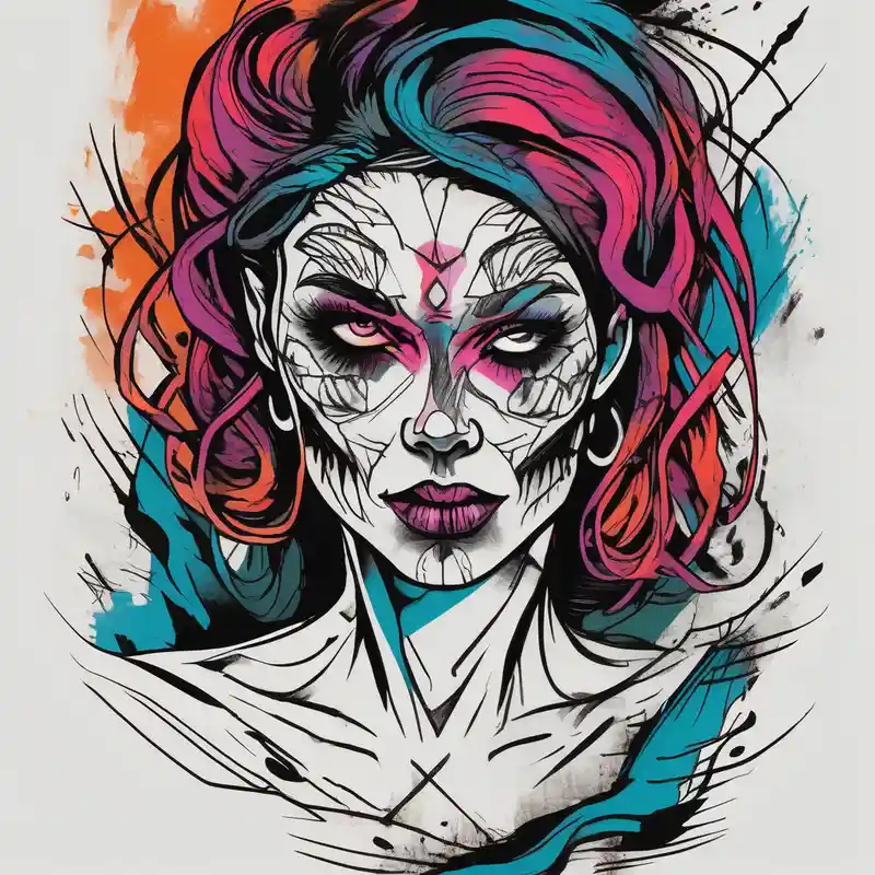 Scary women arm tattoo glitter tattoo – Croquis, Couleurs vives